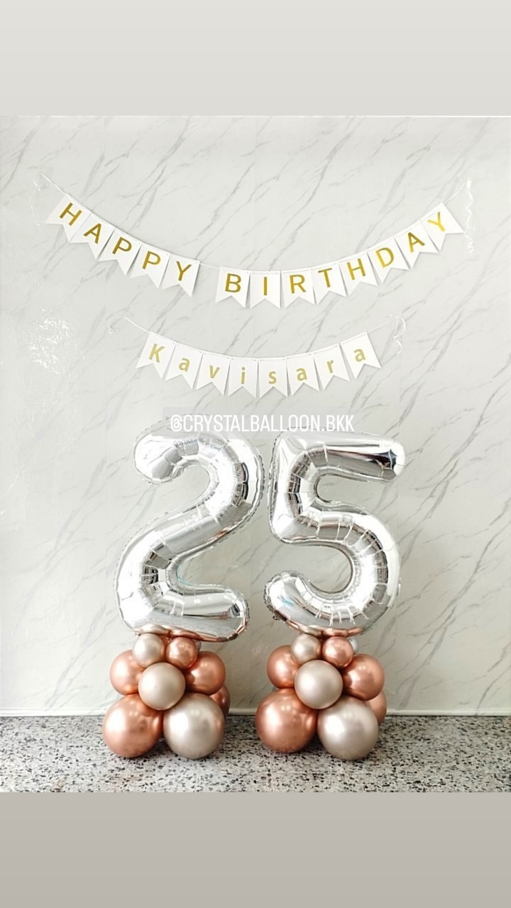 ลูกโป่ง วันเกิด ฟอยล์ตัวเลข ขนาด 40" ตั้งฐาน 2 ชิ้น พร้อม ป้ายธงHBD,ป้ายธงชื่อ 8 อักษร พร้อมตกเเต่ง สามารถเปลี่ยนสี-อักษร/เปลี่ยนสี-ฟอยล์ตกเเต่งได้