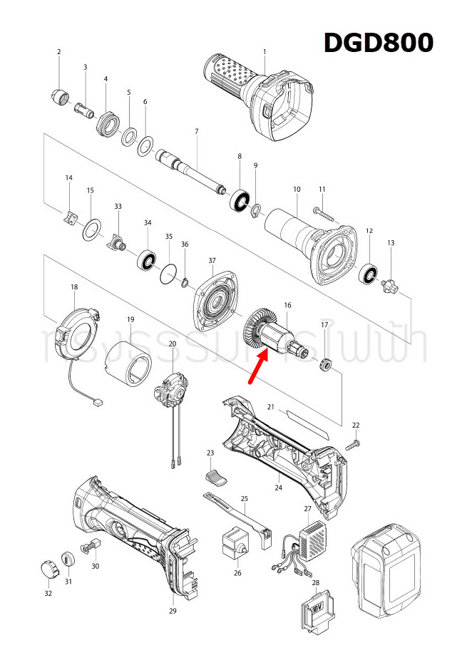 ทุ่น หินเจียรคอยาว Makita มากีต้า DGD800, DGD800Z, DGD800RFE Pn.619284-5 (แท้) ##