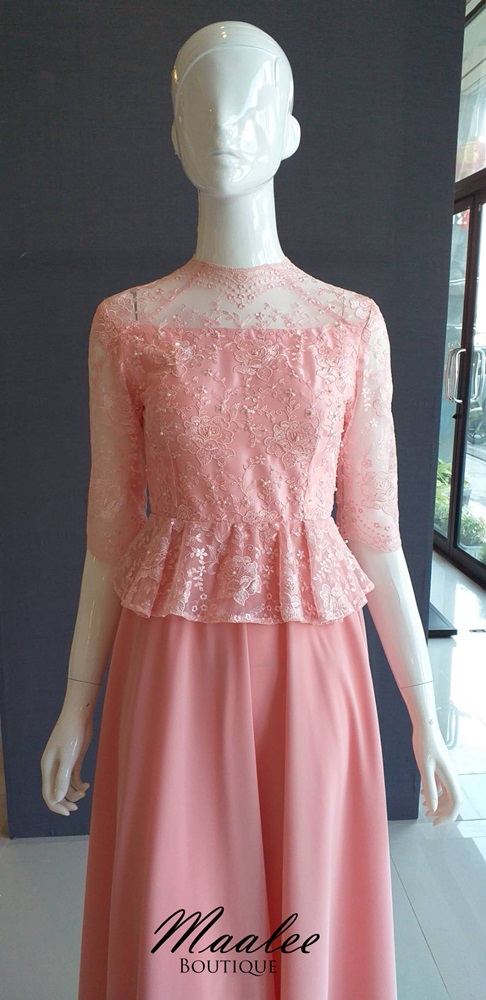 พร้อมเช่า ชุดเดรส แม่เจ้าสาวลูกไม้ สวยหวานแต่งระยาวแบนยาว