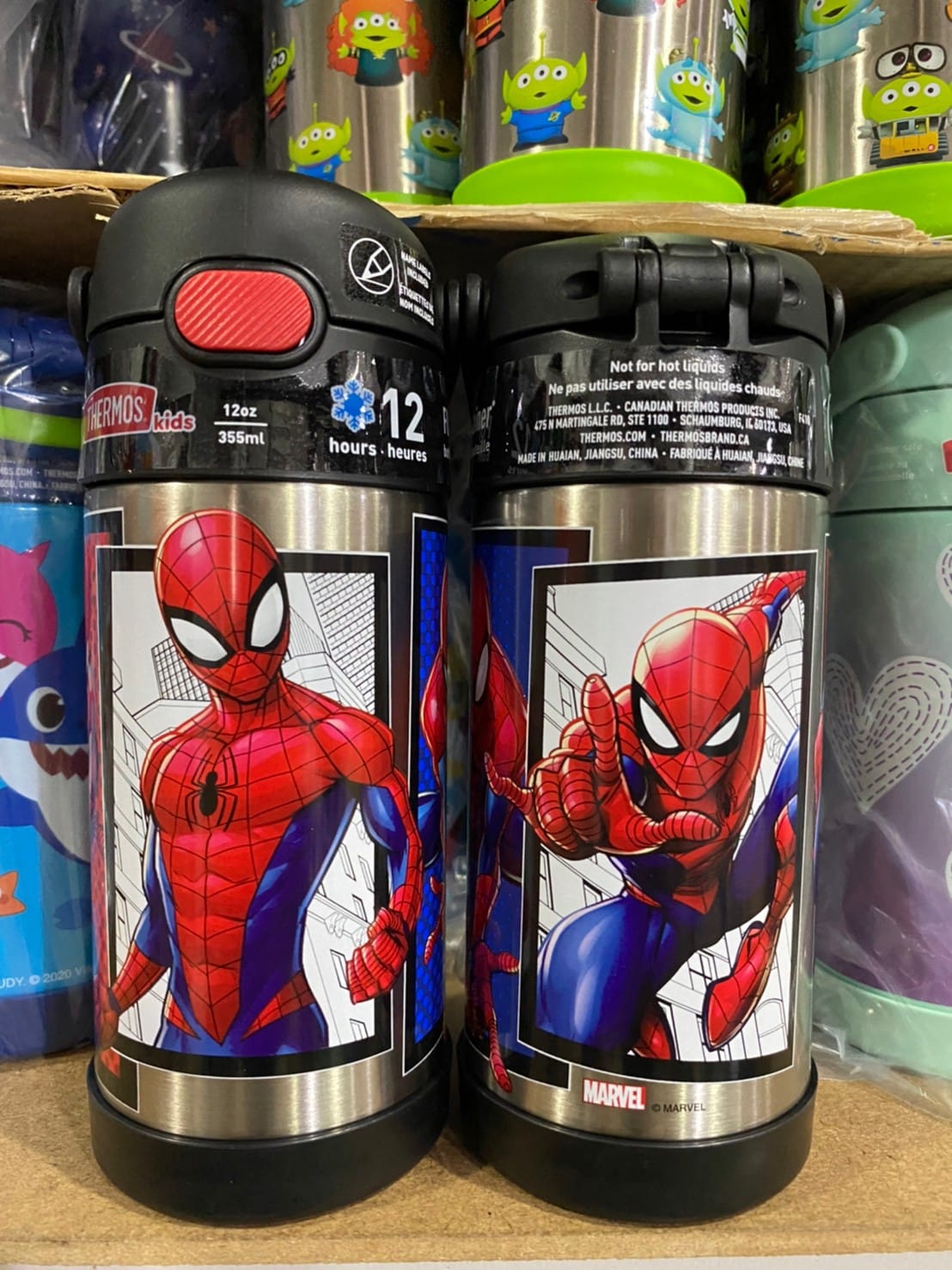 กระติกดูดน้ำแตนเลสหุ้มฉนวนสุญญากาศยี่ห้อ Thermos ของแท้ขนาด 12 ออนซ์ ลาย Spider-Man 2