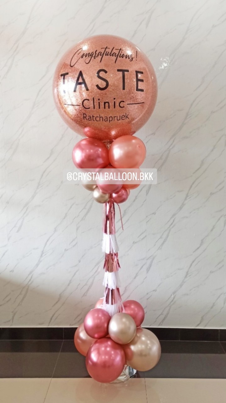 เสาลูกโป่ง เปิดร้าน Bubble ขนาด 36" กลิตเตอร์สีโรสโกล พร้อมตกแต่ง สามารถเปลี่ยนสีลูกโป่ง/เปลี่ยนข้อความได้
