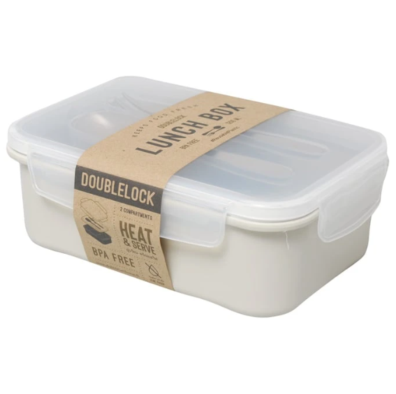 กล่องอาหาร 850 ml 2 ช่องพร้อมช้อนส้อม #1238