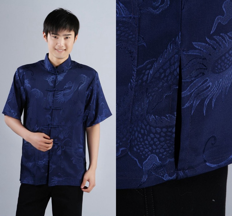 Pre-order ชุดจีน เสื้อจีนชาย แขนสั้น สีน้ำเงิน