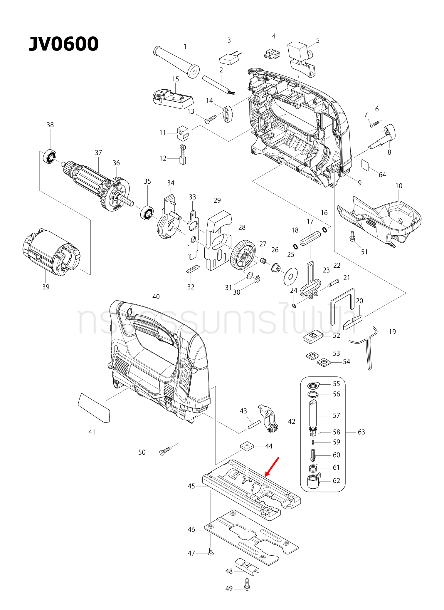 ฐาน จิ๊กซอว์ มากีต้า-Makita 4329, JV0600 [#45] Pn.317796-9 (แท้) ##
