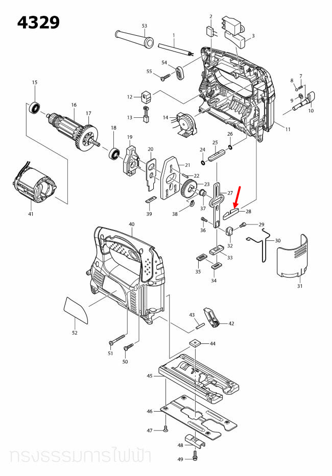 แผ่นสปริง เลื่อยจิ๊กซอว์ Maktec, Makita MT431, 4324, 4329 [#28], JV0600 [#20], M4301B Pn.232183-0 (แท้) ## (*)