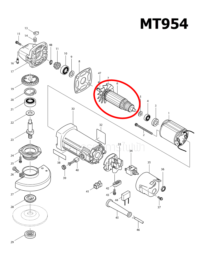 ทุ่น หินเจียร 4 นิ้ว มาคเทค Maktec รุ่น MT954 (570w.) P/N.517438-7 (แท้) ##(*)