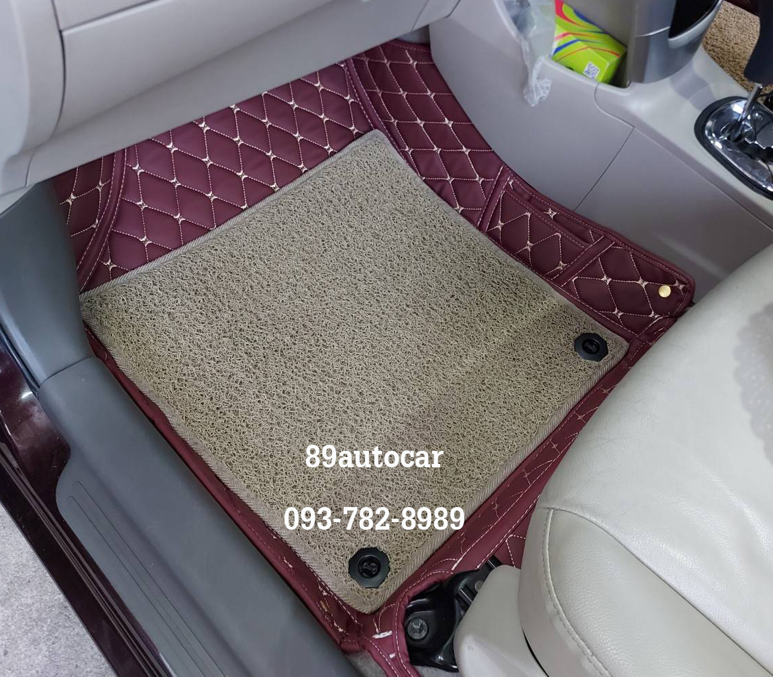 พรมในรถ Toyota Vios 2012 ปูพรม7D สีเลือดหมู + พรมดักฝุ่นสีครีม
