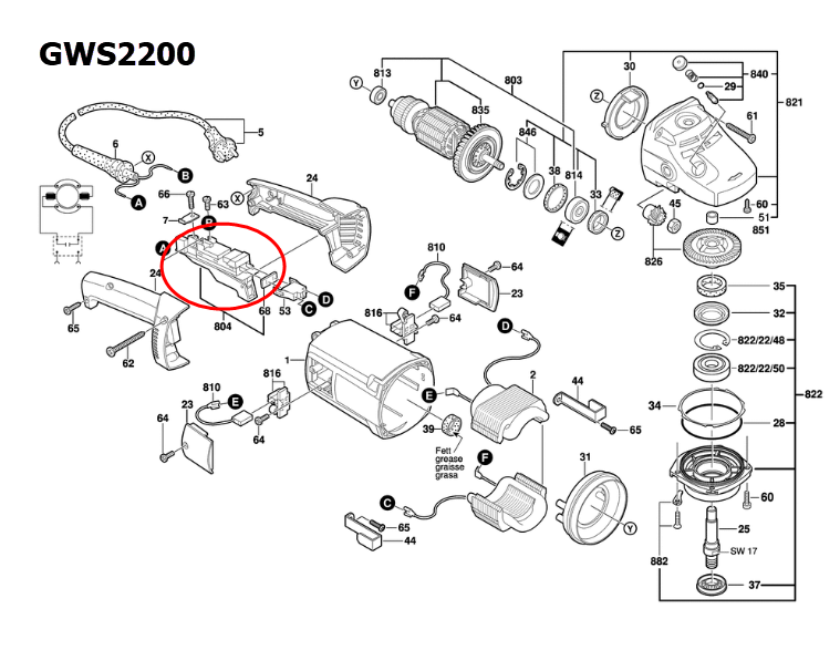 Switch Bosch บอช GWS2200 Pn.1619P14186 (แท้-สั่ง) (*)