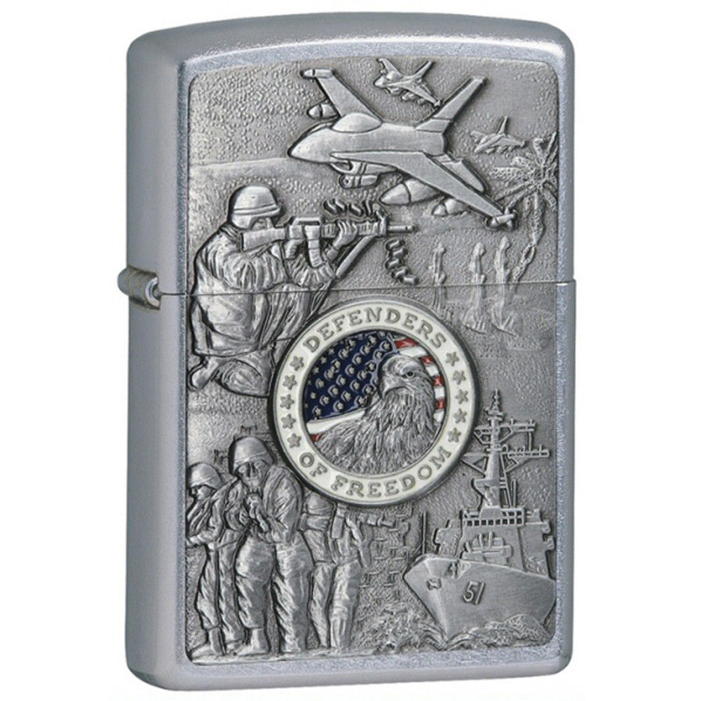 ไฟแช็ค Zippo 24457 แท้ "Zippo Joined Forces Emblem Brushed Chrome " แท้นำเข้า 100%