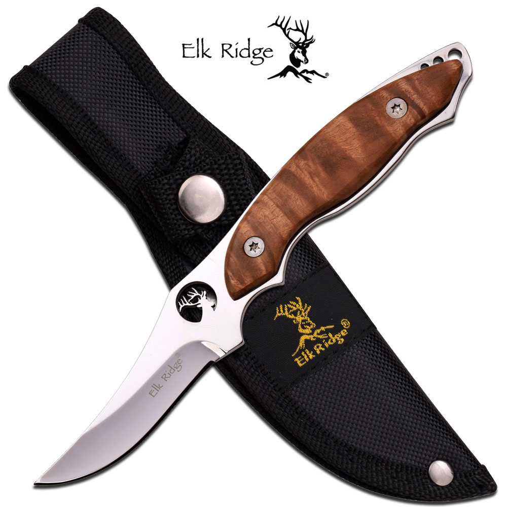 มีดใบตาย Elk Ridge #ER-538 MIRROR BLADE ด้ามไม้ ของแท้