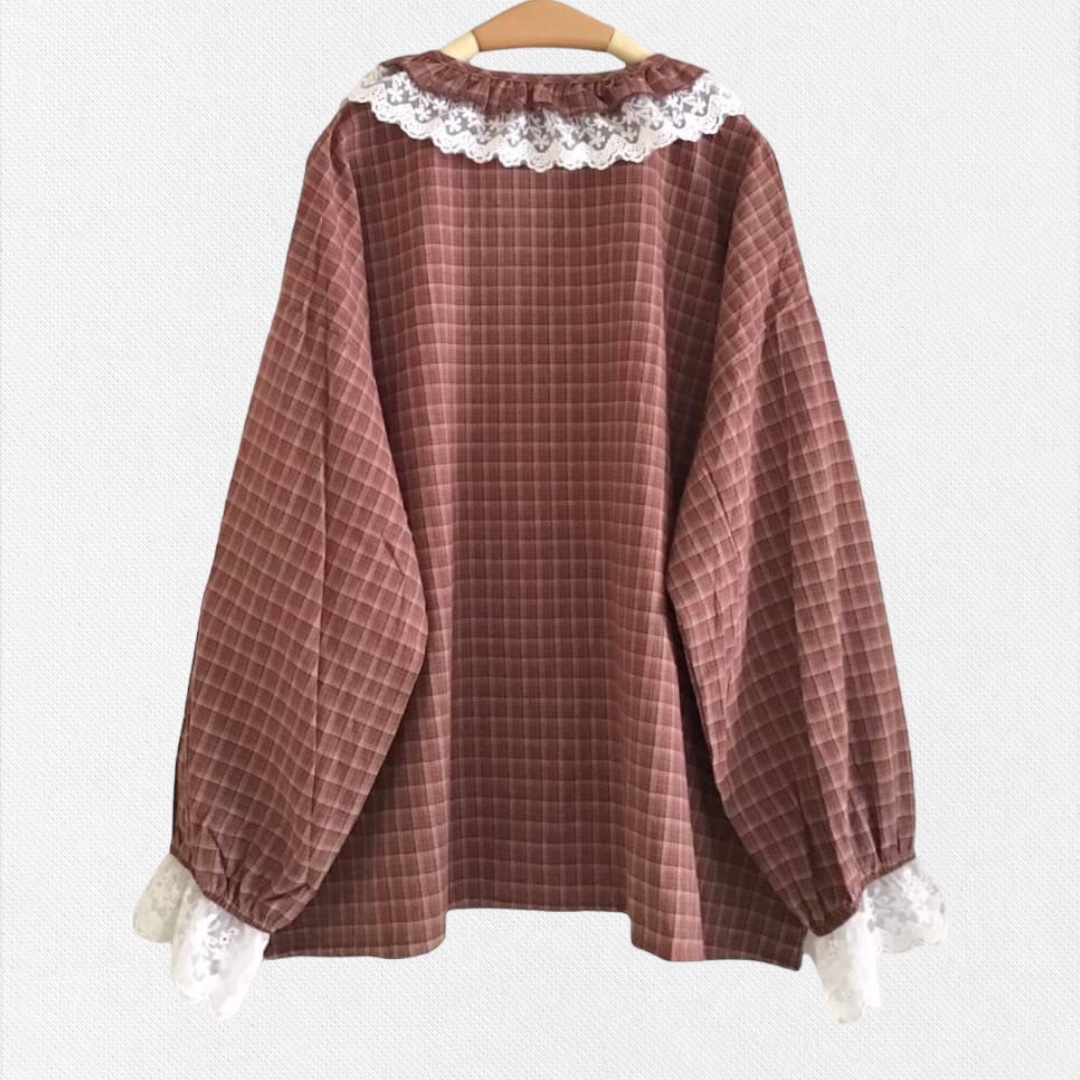 เสื้อผ้าฝ้ายแต่งคอระบายผ้าลูกไม้