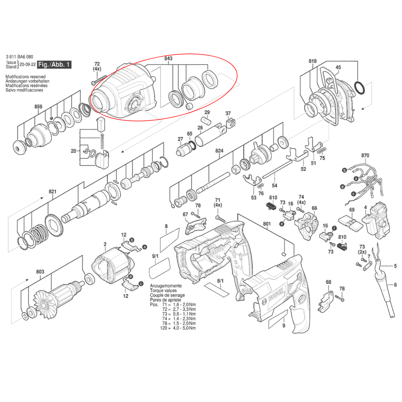 ตัวเรือนขับ สว่านโรตารี่ BOSCH GBH220 [#843] P/N.1619P16284 (แท้) ## (*)