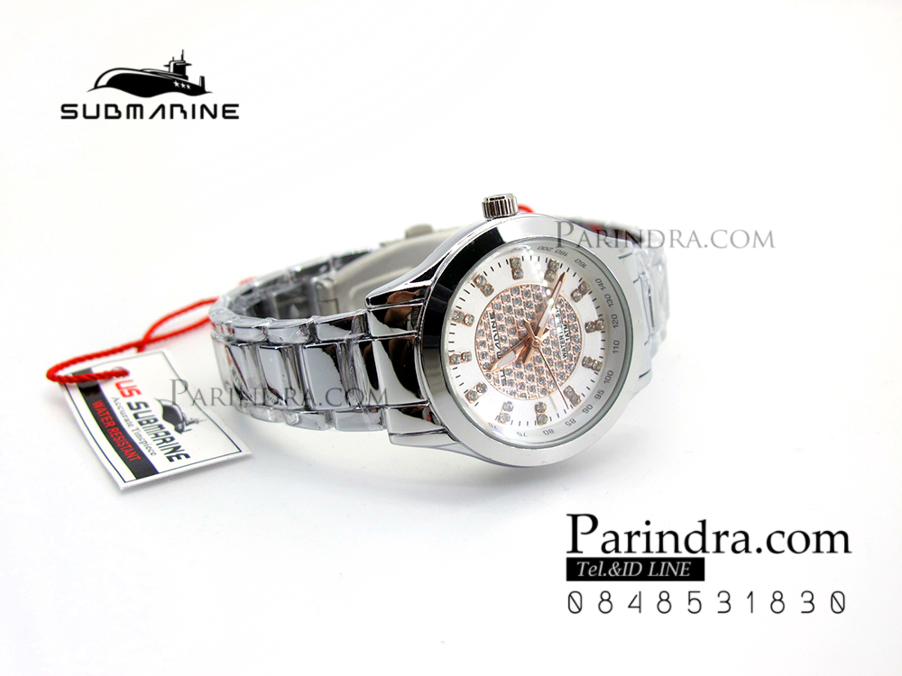 นาฬิกา U.S. submarine รุ่น J075L หน้าปัดคริตตัลสีขาวลาย Pink Gold