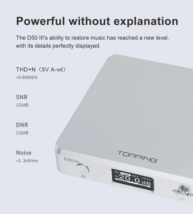 Topping D50III DAC ตั้งโต๊ะระดับ HiFi ชิป ES9039Q2M x2 รองรับ LDAC, Dual Hi-Res ประกันศูนย์ไทย
