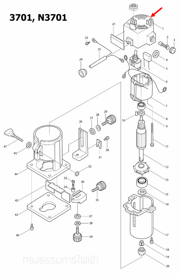 MOTOR REAR HOUSING เราท์เตอร์ Makita-มากีต้า 3701, N3701 [#1] Pn.151759-3 (แท้) ##