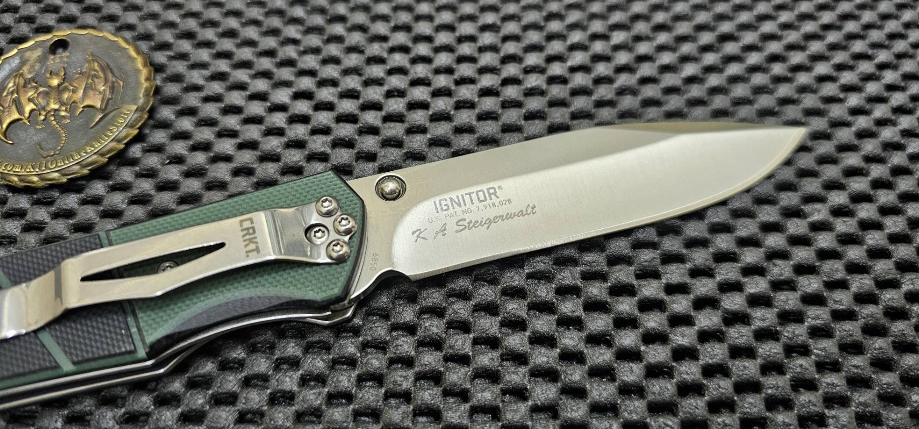 CRKT Ignitor Spring Assisted Knife Black & Green G10 (3.38" Satin)