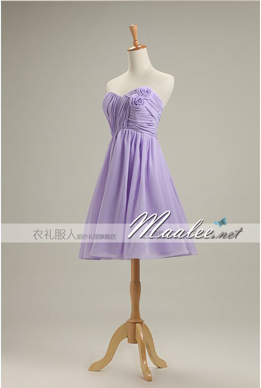 พร้อมเช่า ชุดราตรีสั้น ชุดเพื่อนเจ้าสาว สีม่วงอ่อน Lavender Lv-001C