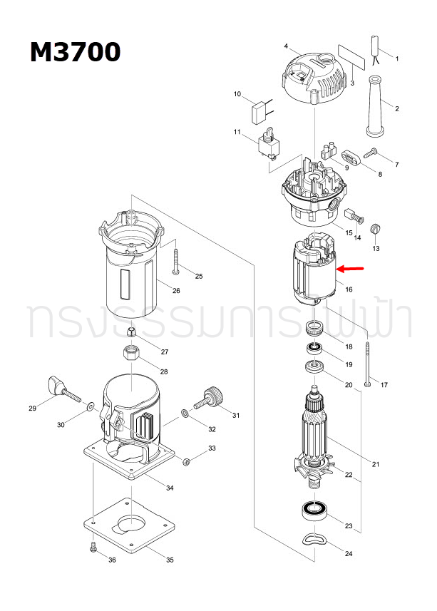 ฟิลคอยล์ ทริมเมอร์ Maktec-Makita MT370, MT372, M3700, M3700B P/N.593973-9 (แท้) ##(*)
