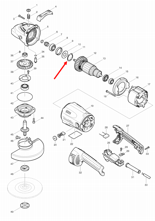 แหวนล็อคลูกปืนทุ่น หินเจียร Maktec, Makita MT900, MT901, GA7020, GA7030 Pn.962211-4 (แท้) ##