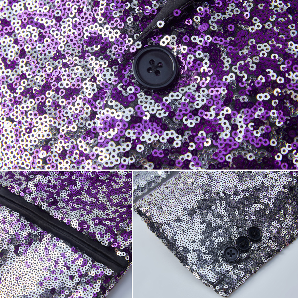 Pre-order เสื้อสูทชาย สูทแฟชั่น สูทกลิตเตอร์ไล่สี สีม่วงดำ