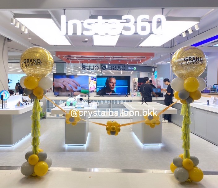 เสาลูกโป่ง เปิดงาน Bubble ขนาด 24" กลิตเตอร์สีทอง 2 เสา พร้อม ริบบิ้นตัดงาน 2 ท่าน พร้อมตกแต่ง สามารถเปลี่ยนสีลูกโป่ง/เปลี่ยนข้อความ/เปลี่ยนสี-ฟอยล์ตกแต่งได้