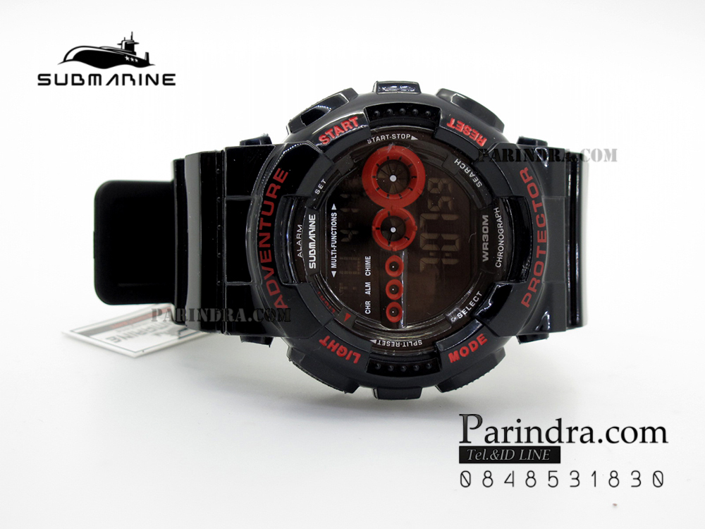 นาฬิกา US submarine รุ่น TP1282M สีดำ-หน้าปัดคาดแดง พื้นหลังดำ