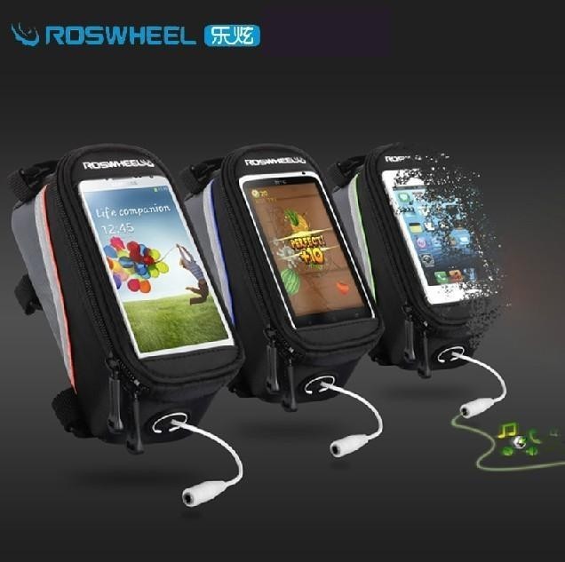 กระเป๋าใส่โทรศัพท์คาดเฟรม Roswheel Bicycle Front Top Tube Frame Bag Touch Screen Waterproof Storage Pack inches (L) , 12496