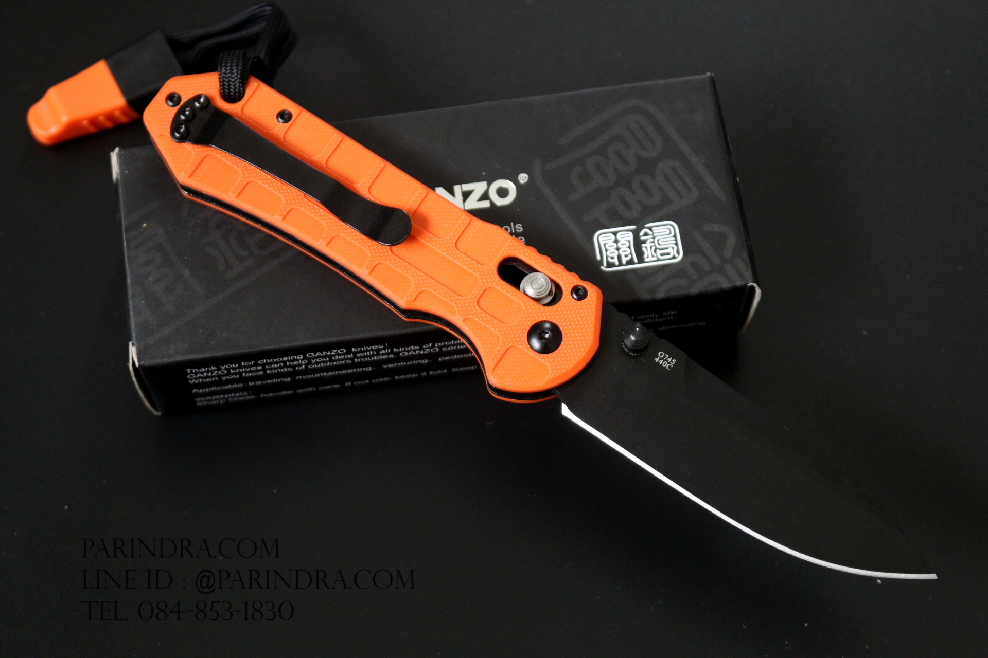 มีดพับ Ganzo กานโซ่ รุ่น Ganzo G7453P-OR-WS ใบดำด้ามเขียว ของแท้ 100%