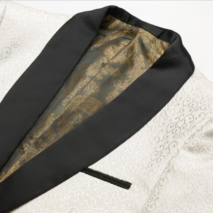 Pre-order เสื้อสูทชาย ทอลายสีขาวครีม ** เฉพาะเสื้อ**