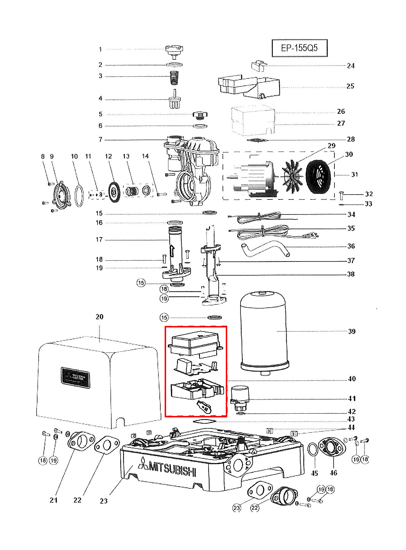 #A78 สวิทช์ควบคุมการไหล ปั้มน้ำ มิตซู EP-155, EP-205, EP-255, EP-305, EP-355, EP-405 (รหัสต่อท้าย Q,Q3,Q5,QS,R) Pn.H04601Q00 (แท้) (แทน Part no.H04601P04)