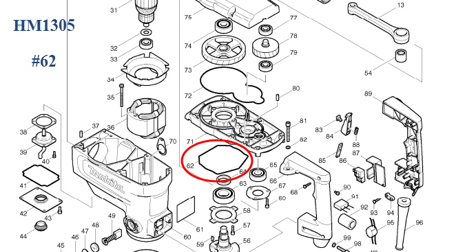 โอริงเสื้อสูบ(ตัวด้านล่าง) สกัด เจาะพื้น Makita HM1305 [#62] Pn.421886-3 (แท้) ##