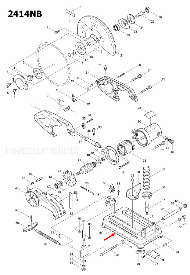 BASE แท่นตัดไฟเบอร์ Makita มากีต้า 2414NB [#79] Pn.165230-1 (แท้) ##
