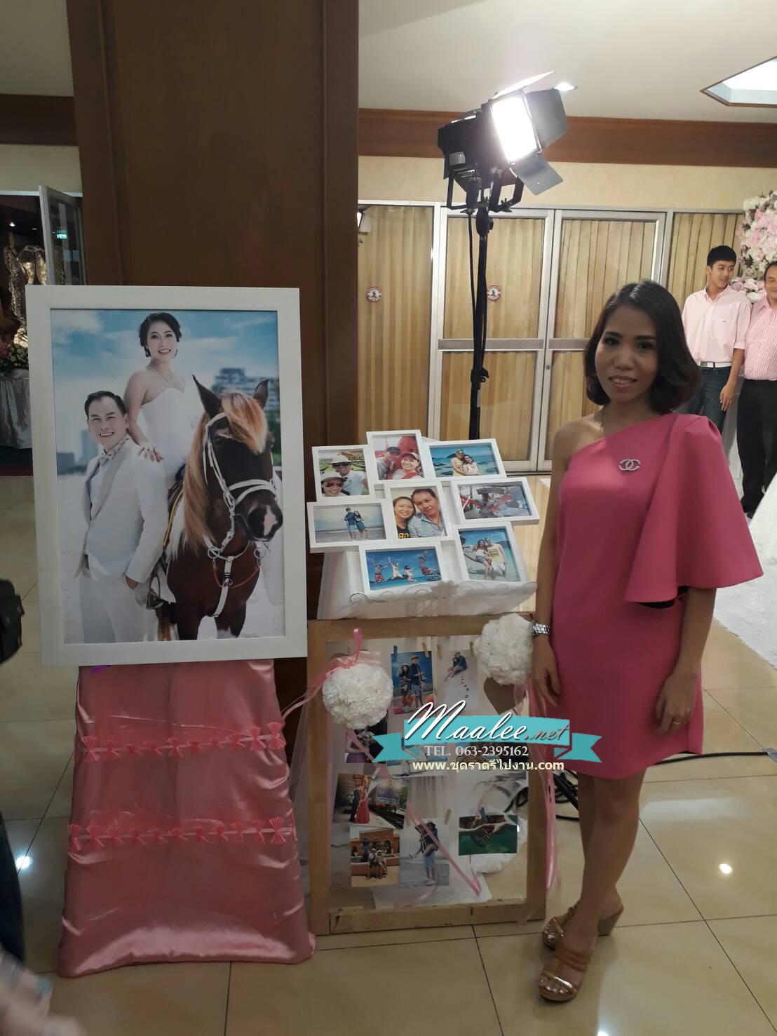 พร้อมส่ง ชุดออกงาน แบบเรียบหรู ปาดไหล่ สีชมพู บานเย็น ใส่ได้ทั้งงานเช้า งานเย็น