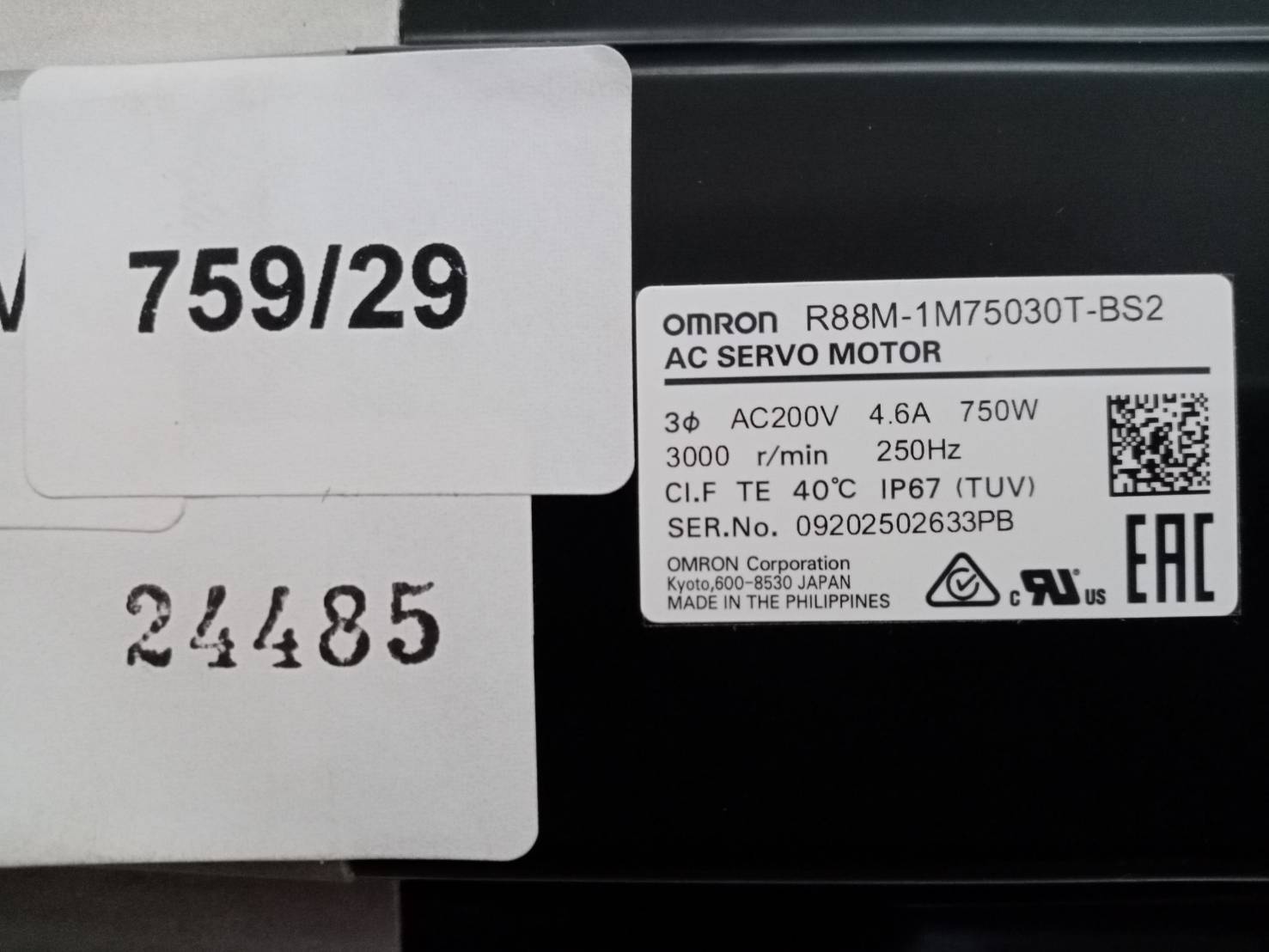 R88M-1M75030T-BS2 SERVO MOTOR " OMRON "