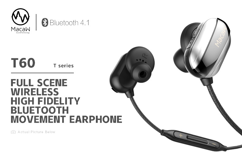 ขาย Macaw T60 หูฟัง Sport HiFi มี Bluetooth กันน้ำกันเหงื่อระดับ ipx5 เหมาะสำหรับใส่ออกกำลังกาย