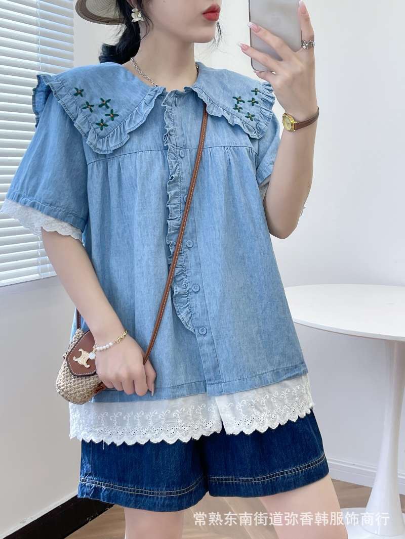 เสื้อยีนส์แต่งปกลายปัก