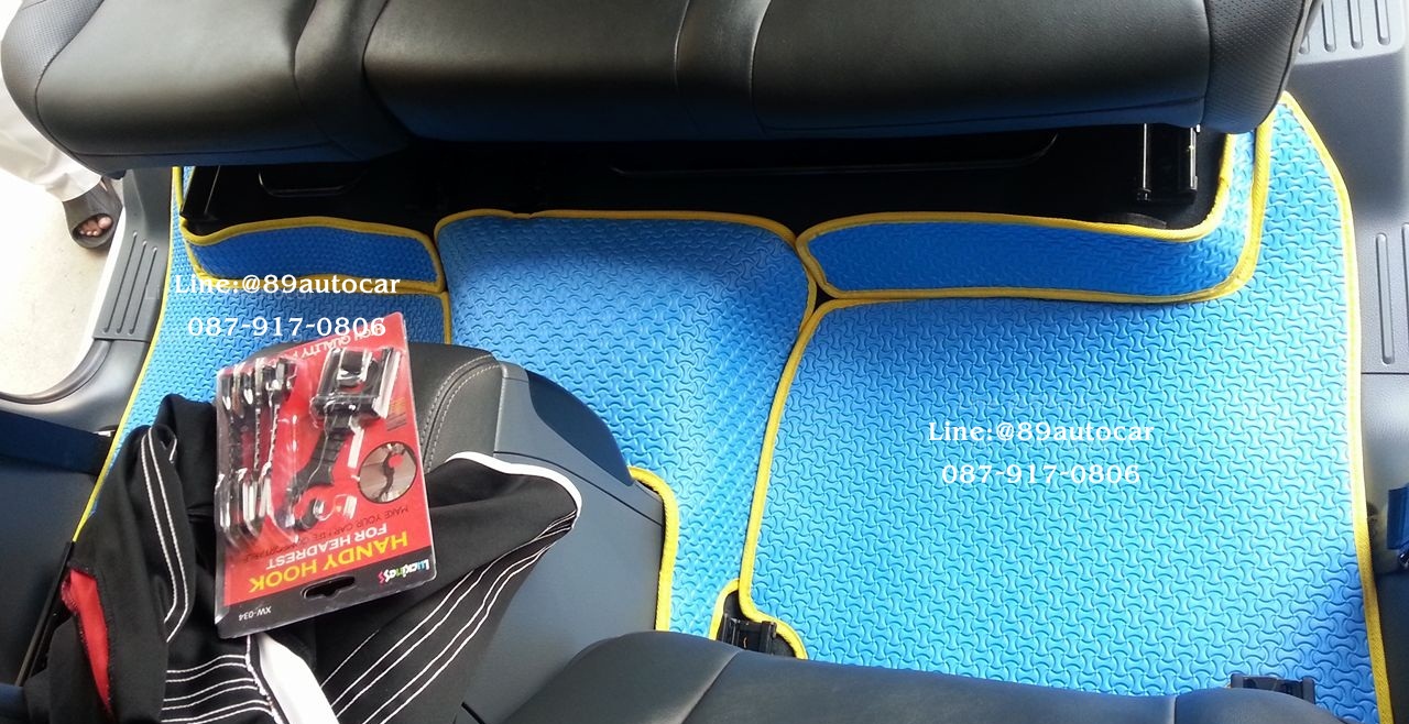 โรงงานพรมกระดุมเข้ารูปปูพื้นรถยนต์ Ford Everest 2016 ลายจิ๊กซอร์สีฟ้าขอบเหลือง
