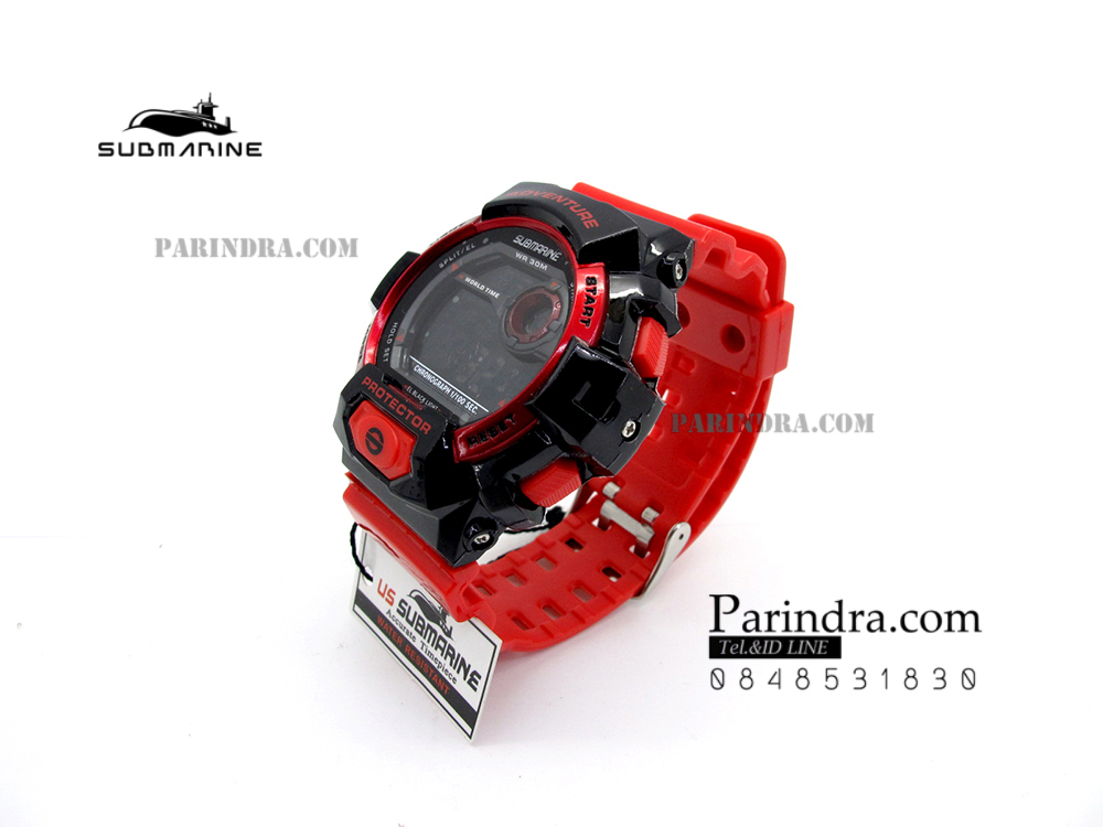 นาฬิกา US submarine TP1329M สีแดง-ดำ พื้นหลังดำ ระบบดิจิตอล สายซิลิโคนผิวมัน