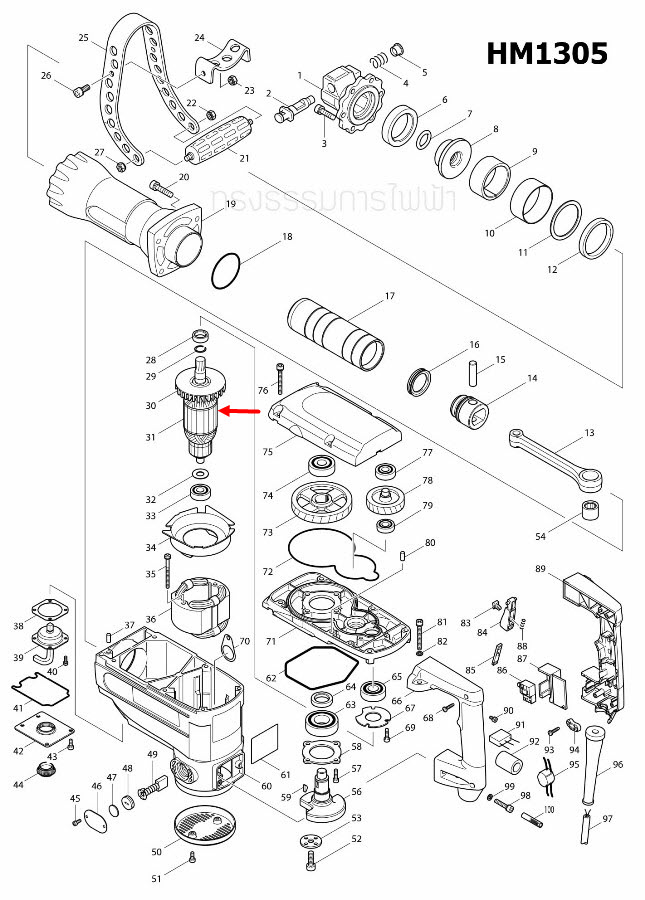ทุ่น สกัด เจาะพื้น มากีต้า Makita รุ่น HM1305 (แท้) ##