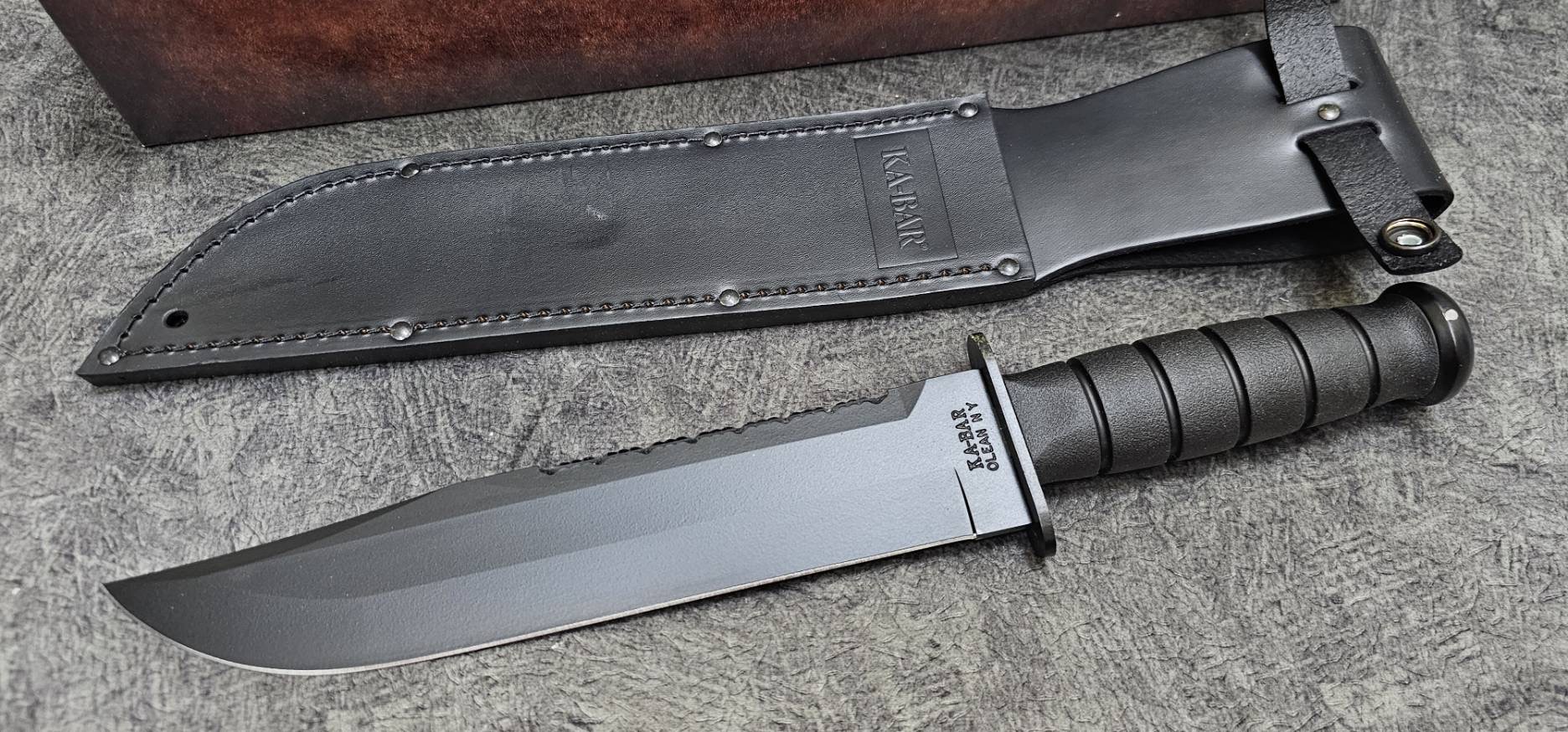 Ka-Bar Bowie Big Brother Fixed Blade Knife Kraton Serr Top (9.37" Black)