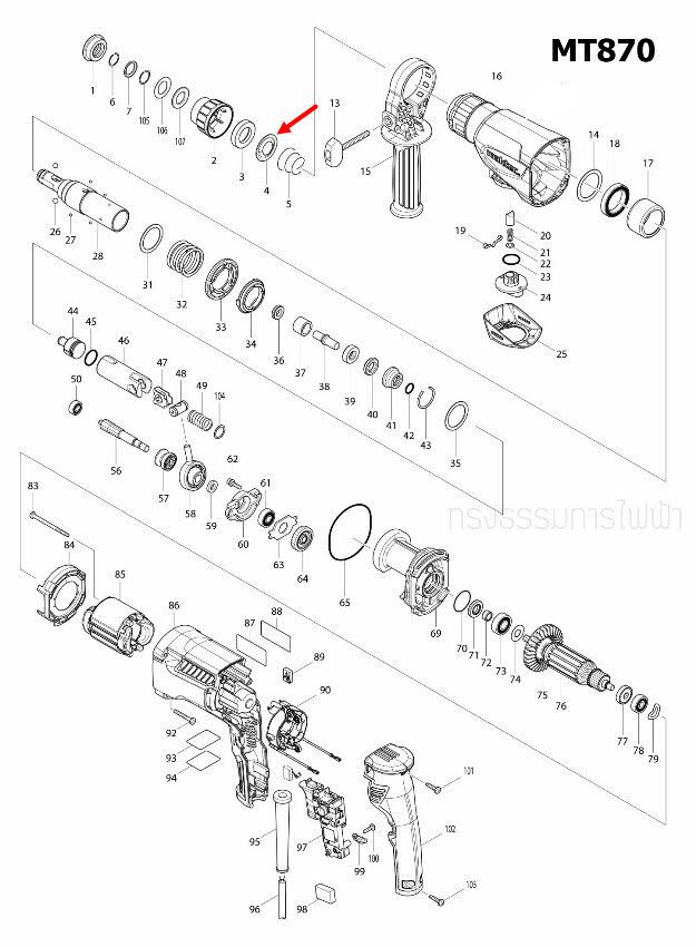 GUIDE WASHER สว่านโรตารี่ Maktec มาคเทค, Makita มากีต้า MT870, M8701, M8701B [#4] Pn.346177-0 (แท้) ##(*)