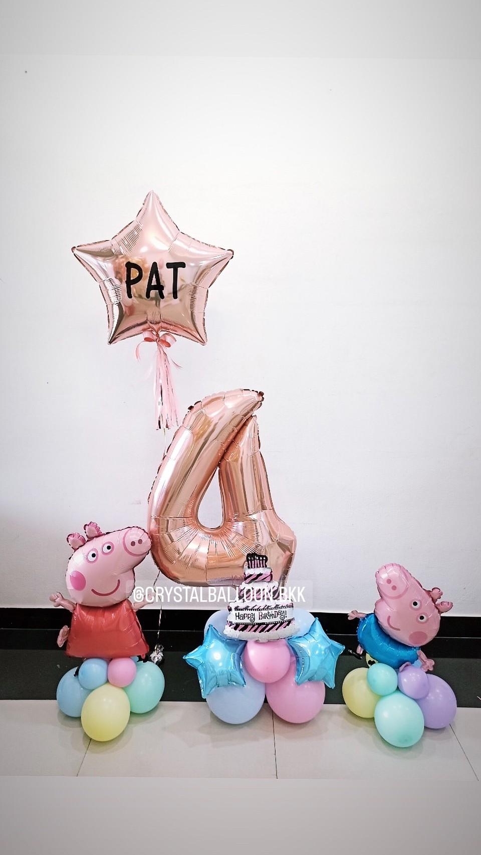 ลูกโป่ง วันเกิดเด็ก Theme Peppa Pig พร้อมตกแต่ง ฟอยล์ตัวเลข ขนาด 40" ตั้งฐาน 1 ชิ้น,ฟอยล์ดาว ขนาด 24"+พู่ สามารถเปลี่ยนสีลูกโป่ง/เปลี่ยนข้อความ/เปลี่ยนสี-ฟอยล์ตัวเลข/เปลี่ยนฟอยล์ตกแต่งได้