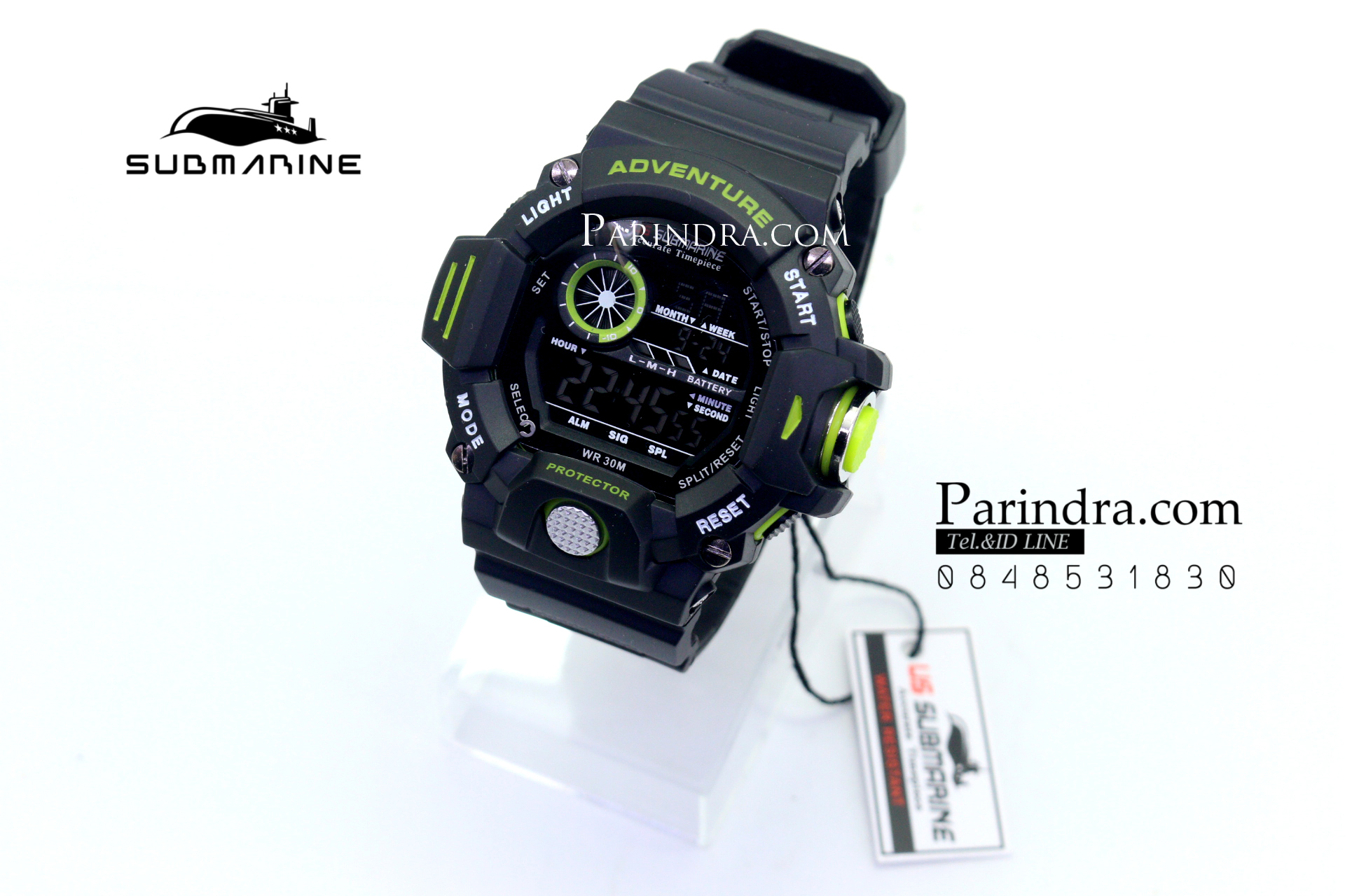 นาฬิกา US submarine รุ่น TP1328M สีดำตัดเขียว พื้นหลังดำ