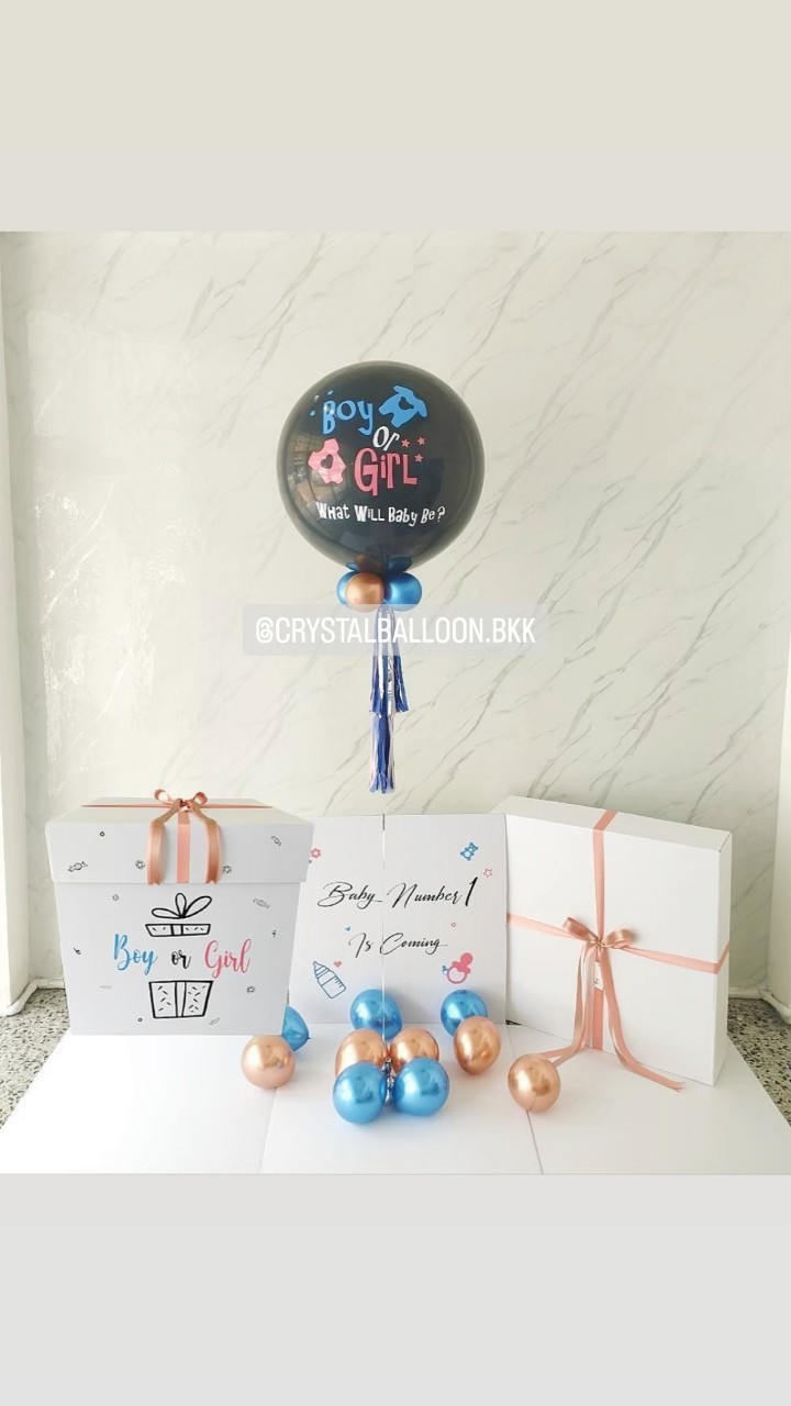 Gender Reveal Surprised Box กล่องทายเพศน้อง ลูกโป่งยาง ขนาด 24" สีดำ พร้อมตกแต่ง สามารถใส่รูปได้ 4 ใบ สามารถเปลี่ยนสีลูกโป่ง/เปลี่ยนข้อความได้