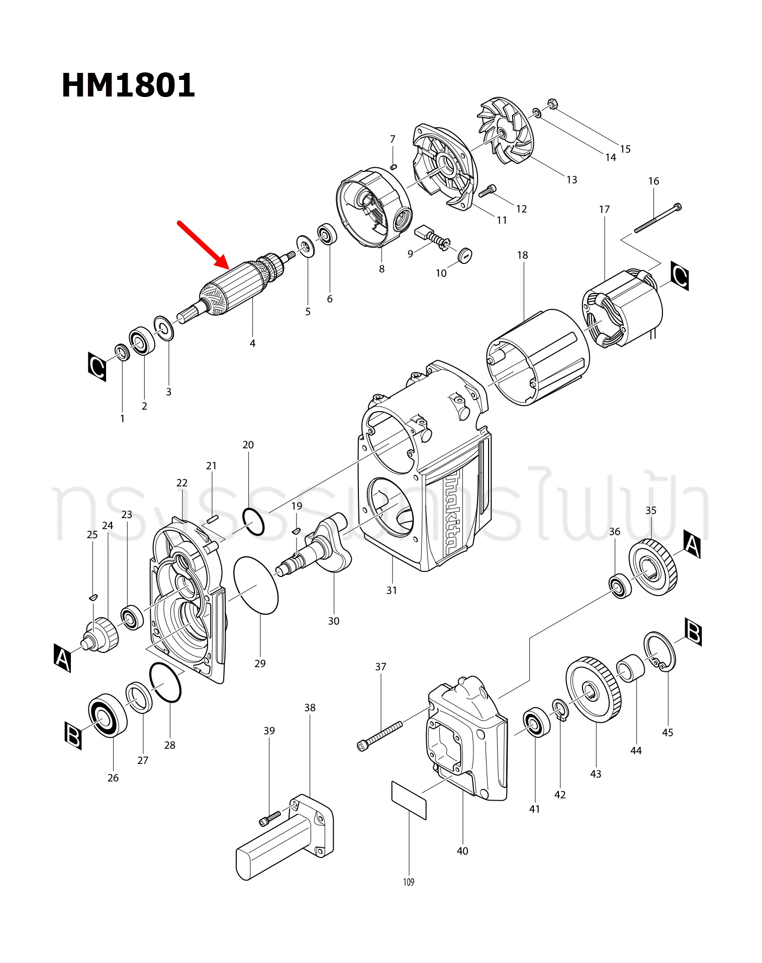 ทุ่น เครื่องสกัดไฟฟ้า Makita มากีต้า HM1801, HM1810 (แท้) ##