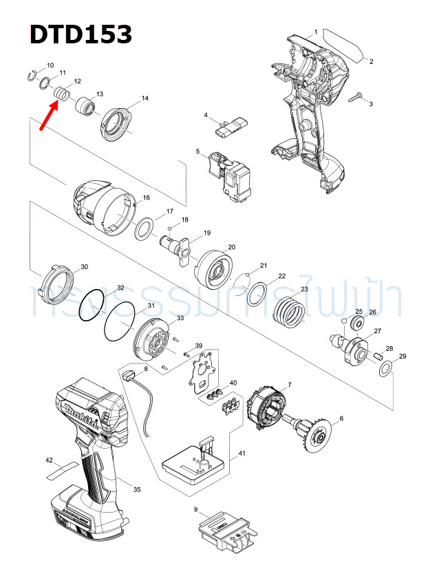 COMPRESSIONSPRING สว่านไขควงไร้สาย Makita มากีต้า DF010D, DF012D, BFT020F, TD020D, TD021D, BFT021F, DTD153, DTD154 Pn.233005-7 (แท้) ##(**)