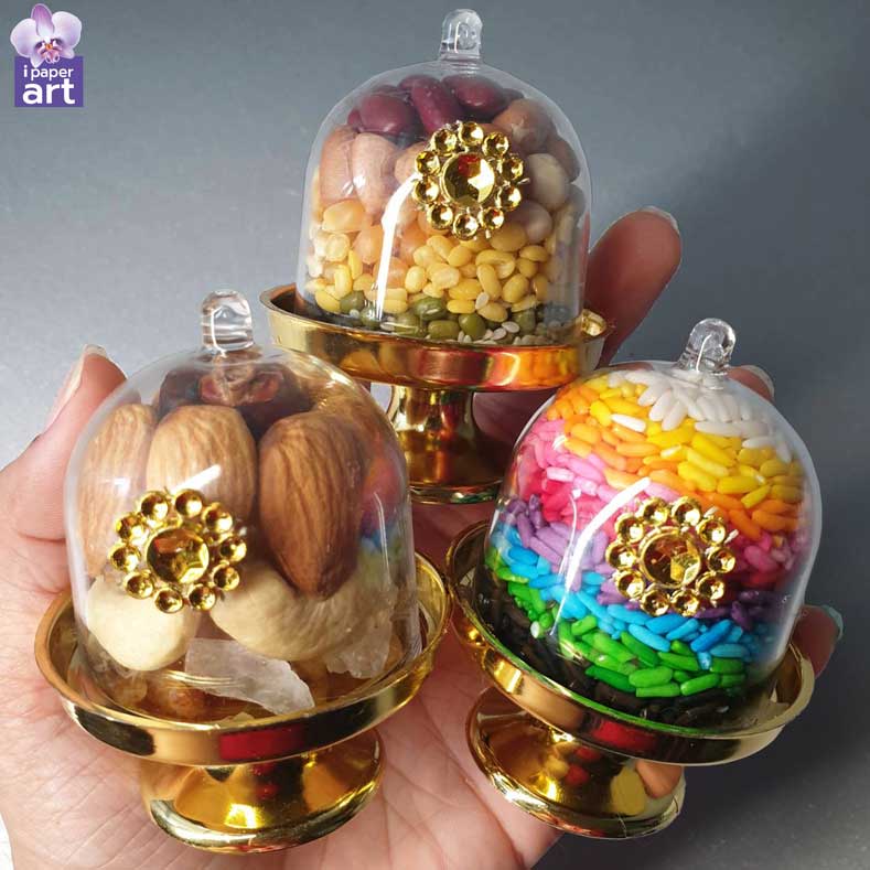 ชุดไหว้พระแม่ลักษมี พระแม่อุมาเทวี พระพิฆเนศ เทพฮินดู พร้อมพานรอง | ธัญพืช ข้าวอักษัต ปัญจเมวา ปัญจอมฤต