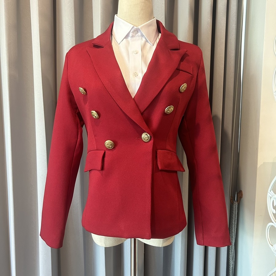 พร้อมเช่า สูทหญิง สูทสีไวน์แดง ทรงเข้ารูป สูทแฟชั่น ไซส์ M