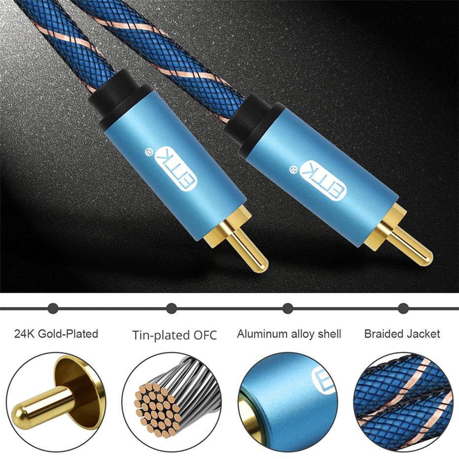 ขาย ERTK RCA to RCA สีฟ้า สาย RCA หุ้มฉนวน Nylon ถัก สำหรับเครื่องเสียง