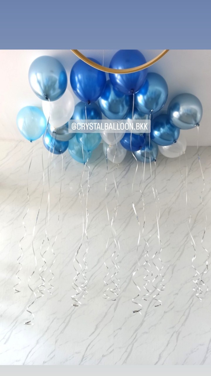 ลูกโป่ง อำลา ลูกโป่งลอยฝ้า 20 ลูก Theme สีฟ้าโครเมี่ยม-น้ำเงินโครเมี่ยม พร้อมตกแต่ง สามารถเปลี่ยนสีลูกโป่งได้